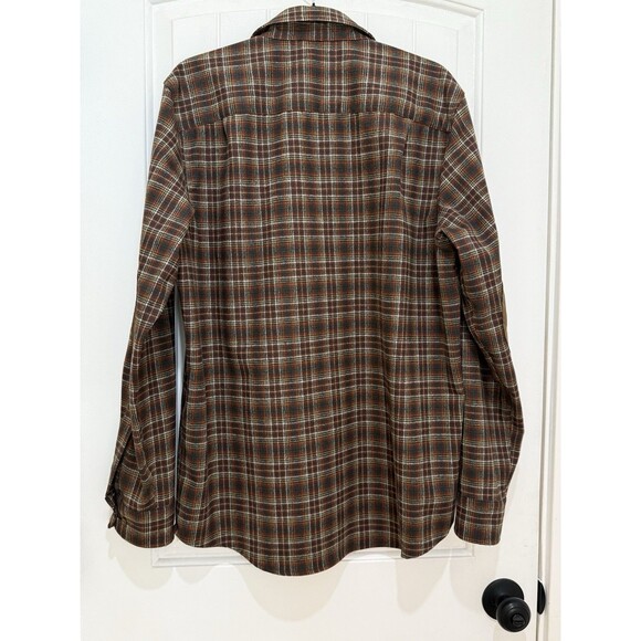 Pendleton Trail Button Shirt USA Virgin Wool Plaid Flannel Elbow Patch L Brown e - Picture 3 of 7